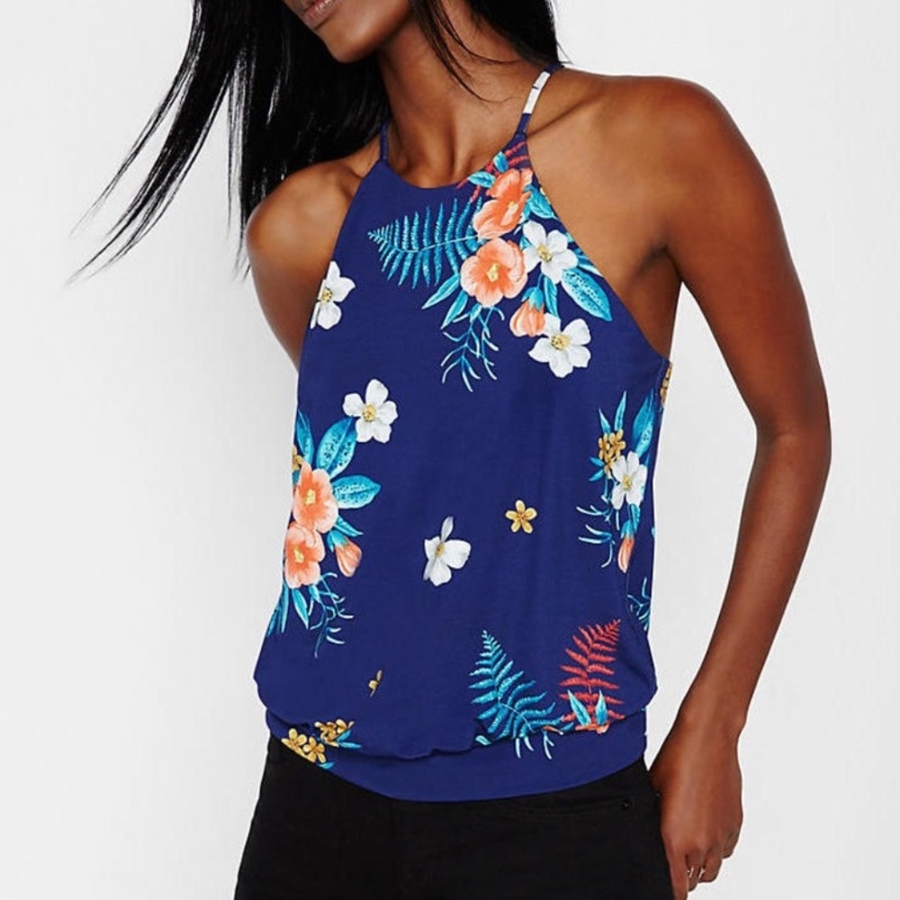Express tropical print banded hem cami